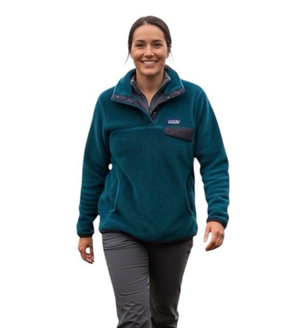 Patagonia Synchilla Snap T Pullover Teal Green Fleece Pockets Women’s LARGE